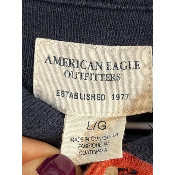 Y2K Striped American Eagle Shirt L Orange Rugby Polo Preppy Grunge Old Money 80s - Picture 2 of 13